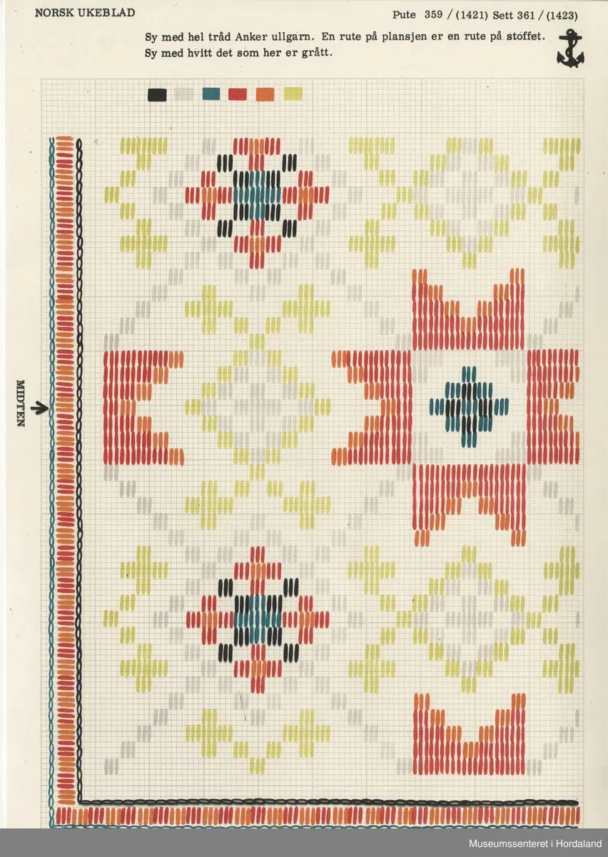 Trykt mønsterark i A4-format til brodert tekstil.