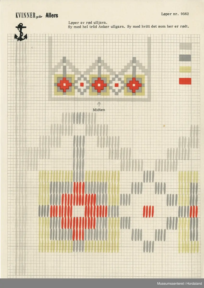 Trykt mønsterark i A4-format til brodert tekstil.