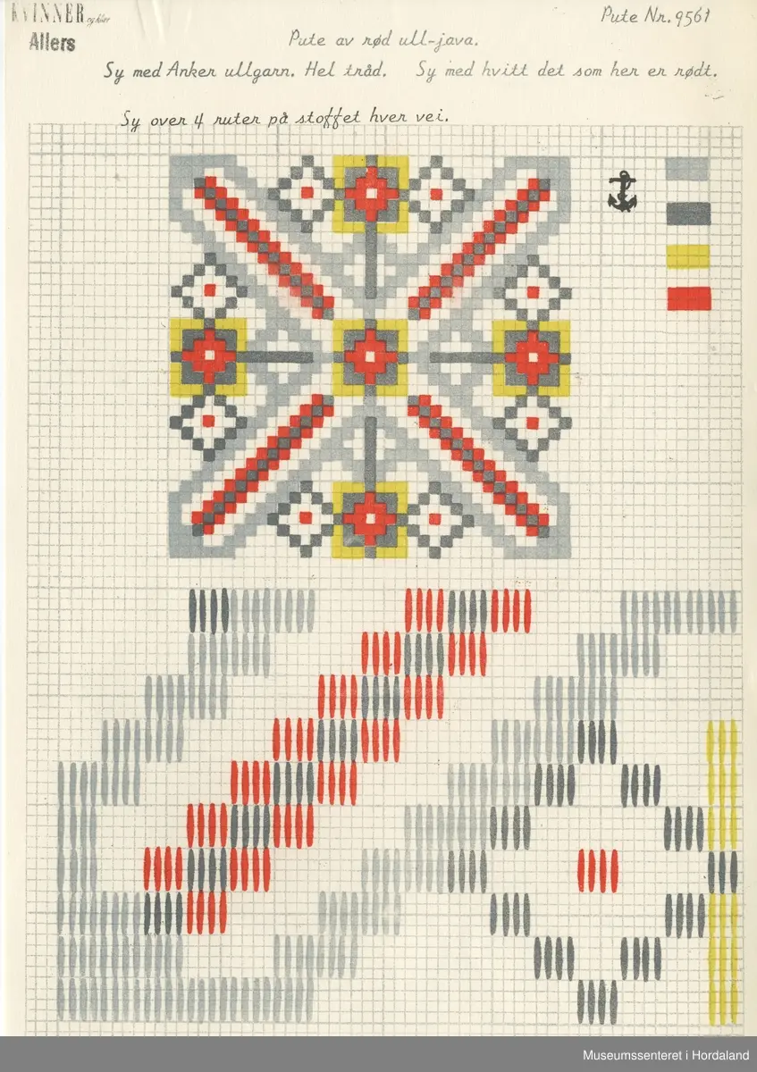 Trykt mønsterark i A4-format til brodert tekstil.