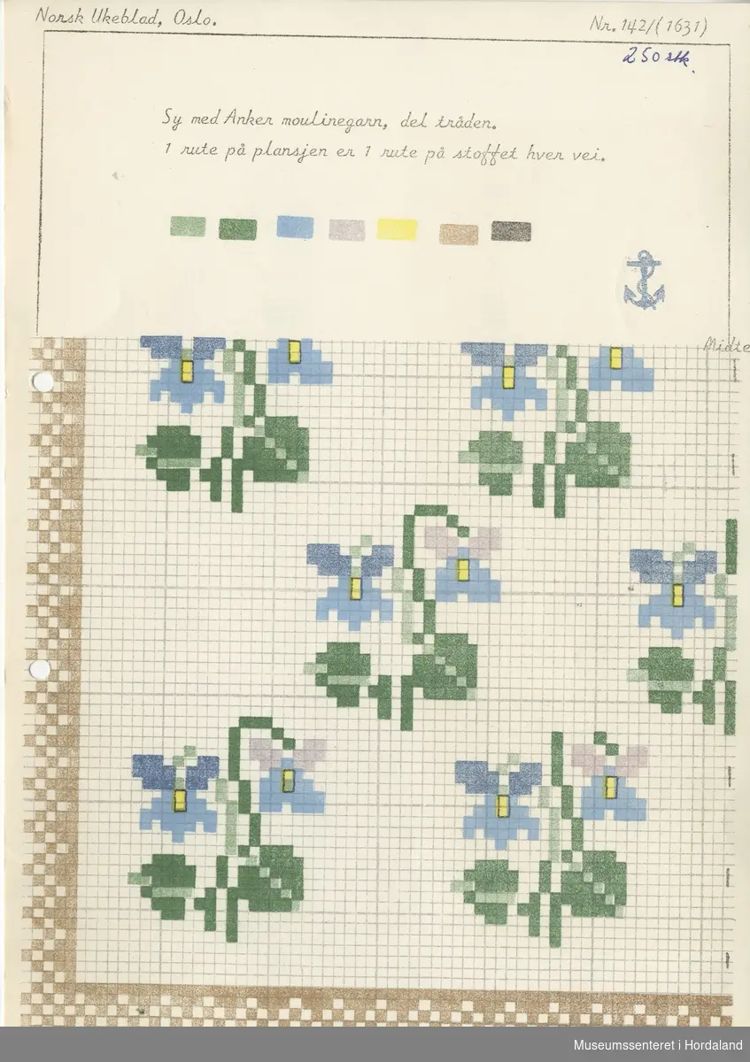 Trykt mønsterark i A4-format til brodert tekstil.