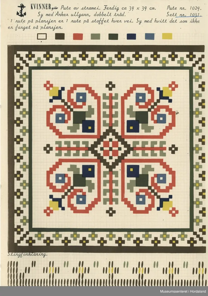 Trykt mønsterark i A4-format til brodert tekstil.