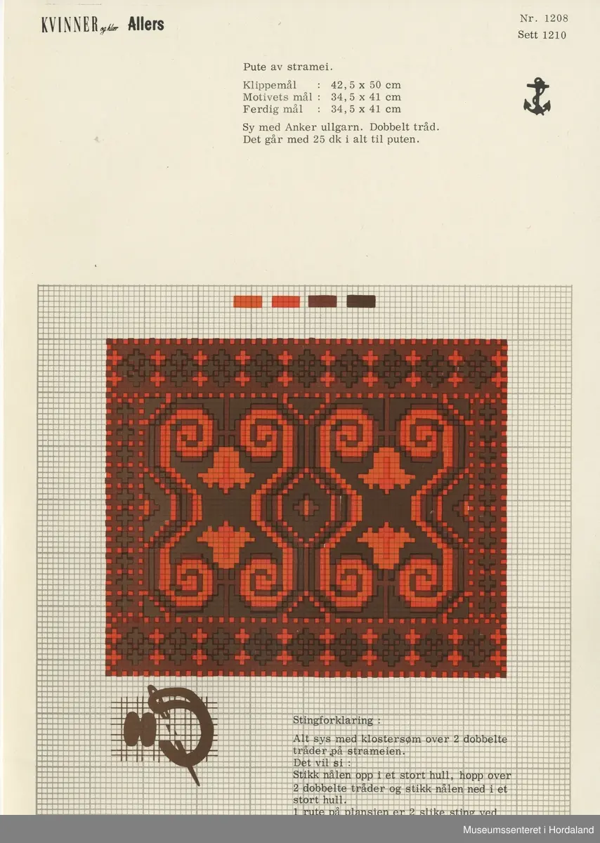 Trykt mønsterark i A4-format til brodert tekstil.