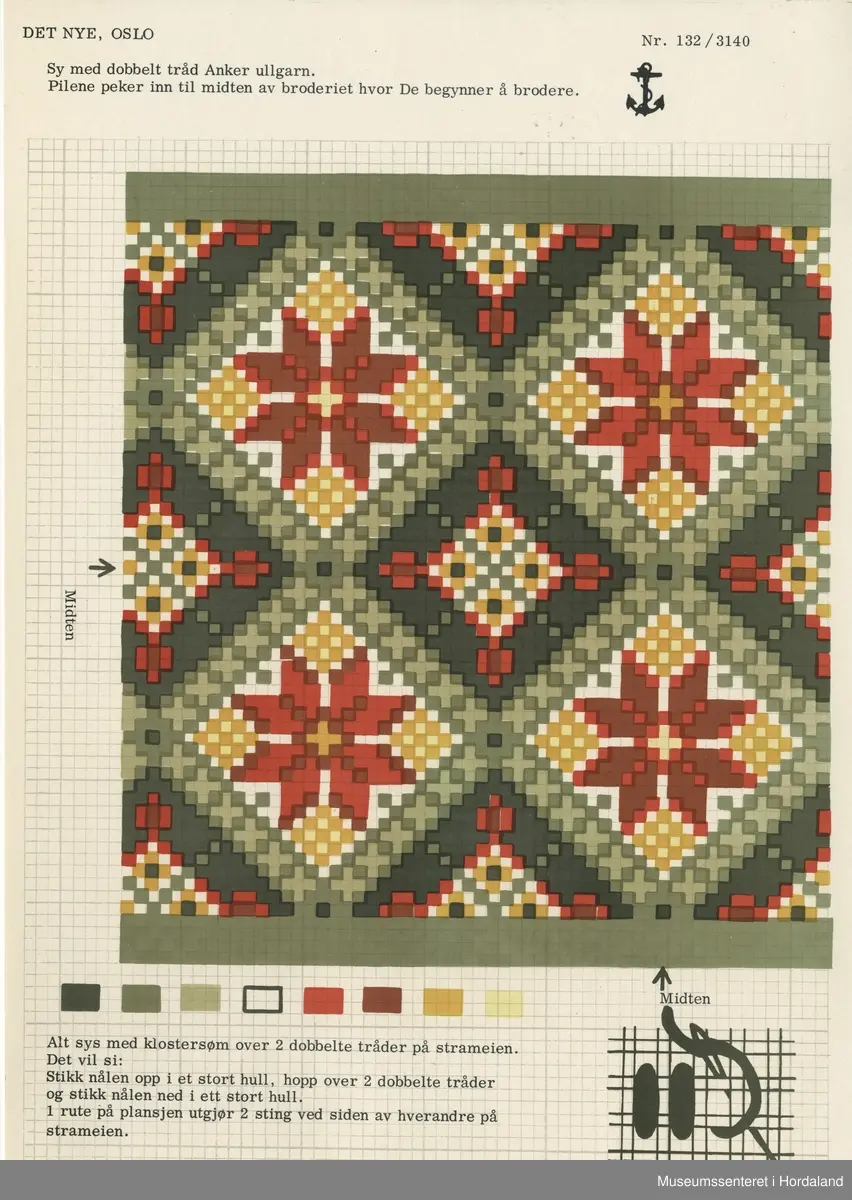 Trykt mønsterark i A4-format til brodert tekstil.