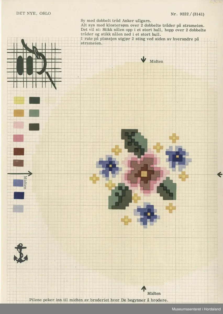 Trykt mønsterark i A4-format til brodert tekstil.