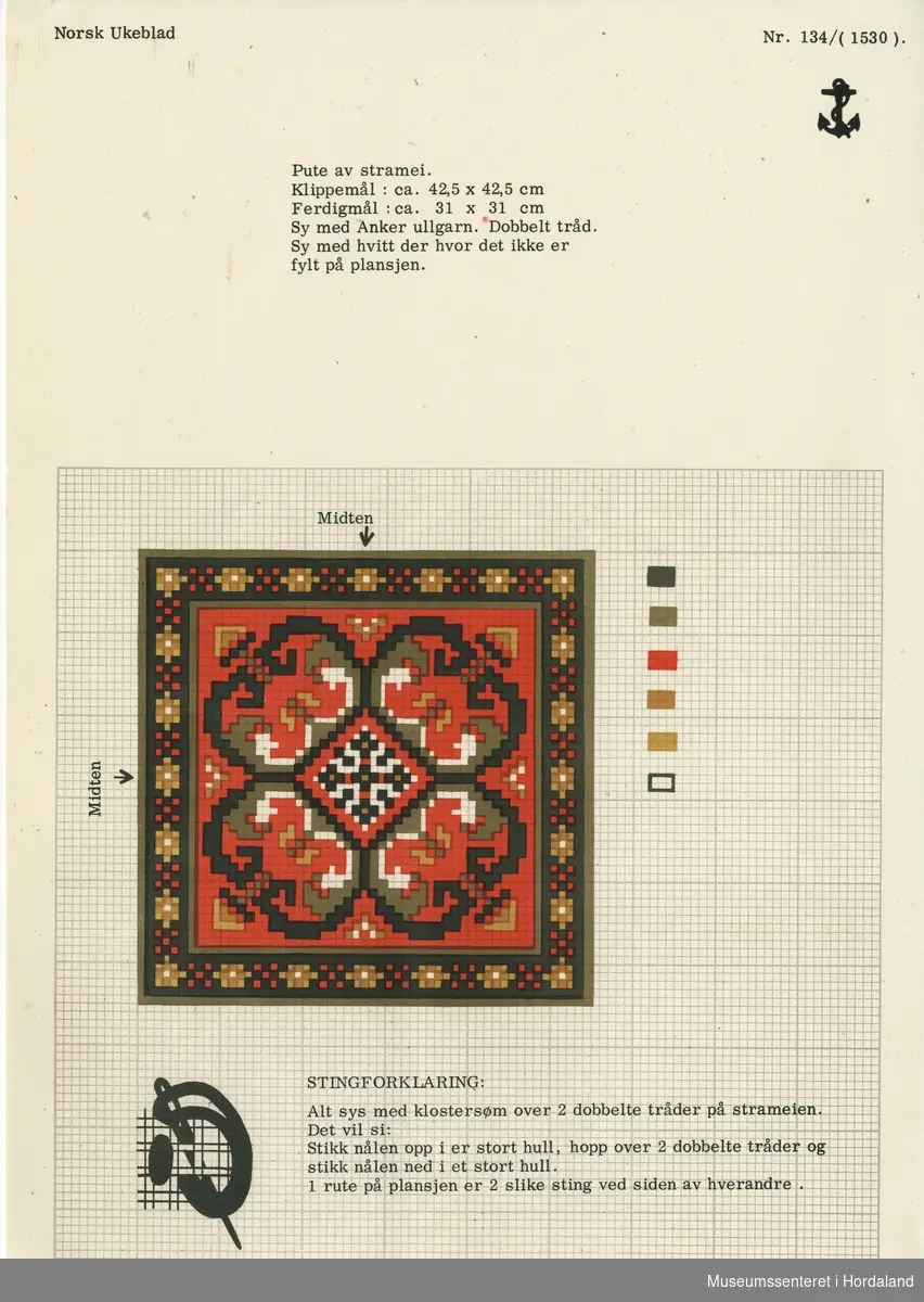 Trykt mønsterark i A4-format til brodert tekstil.