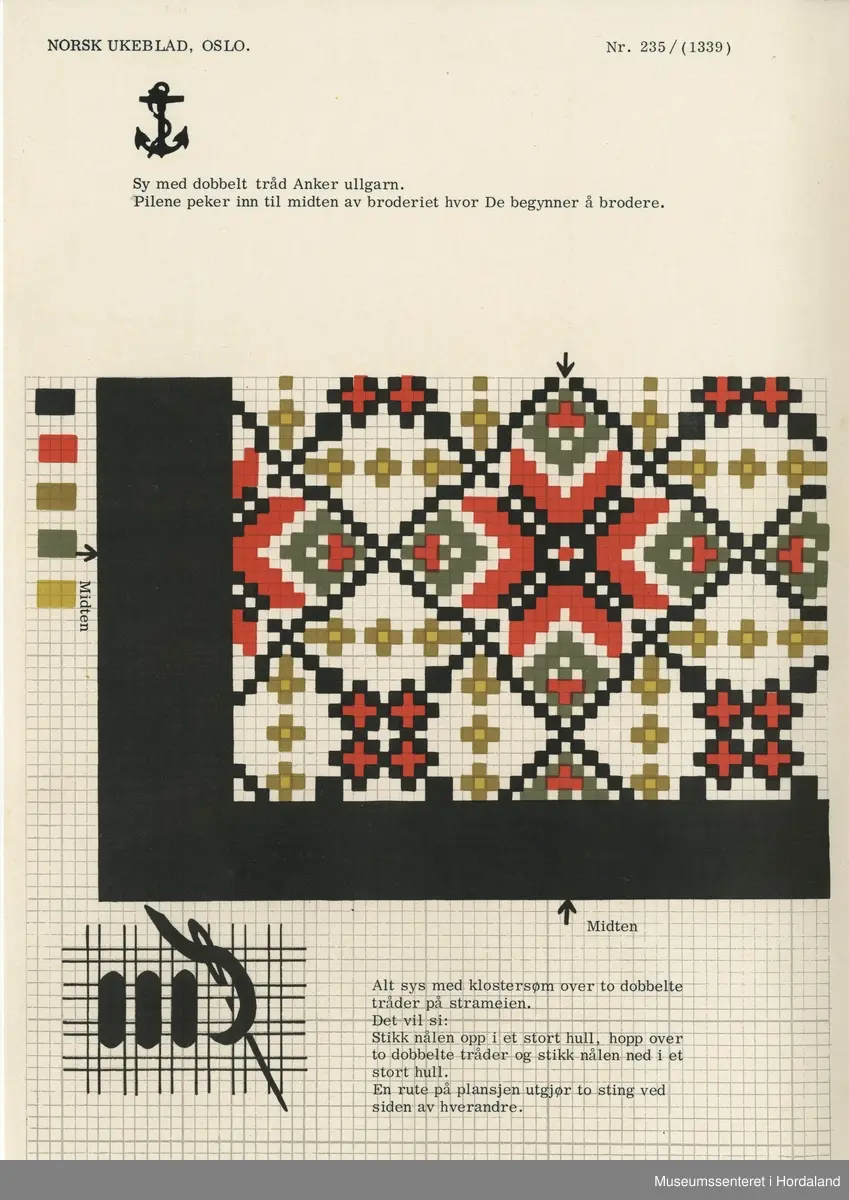 Trykt mønsterark i A4-format til brodert tekstil.