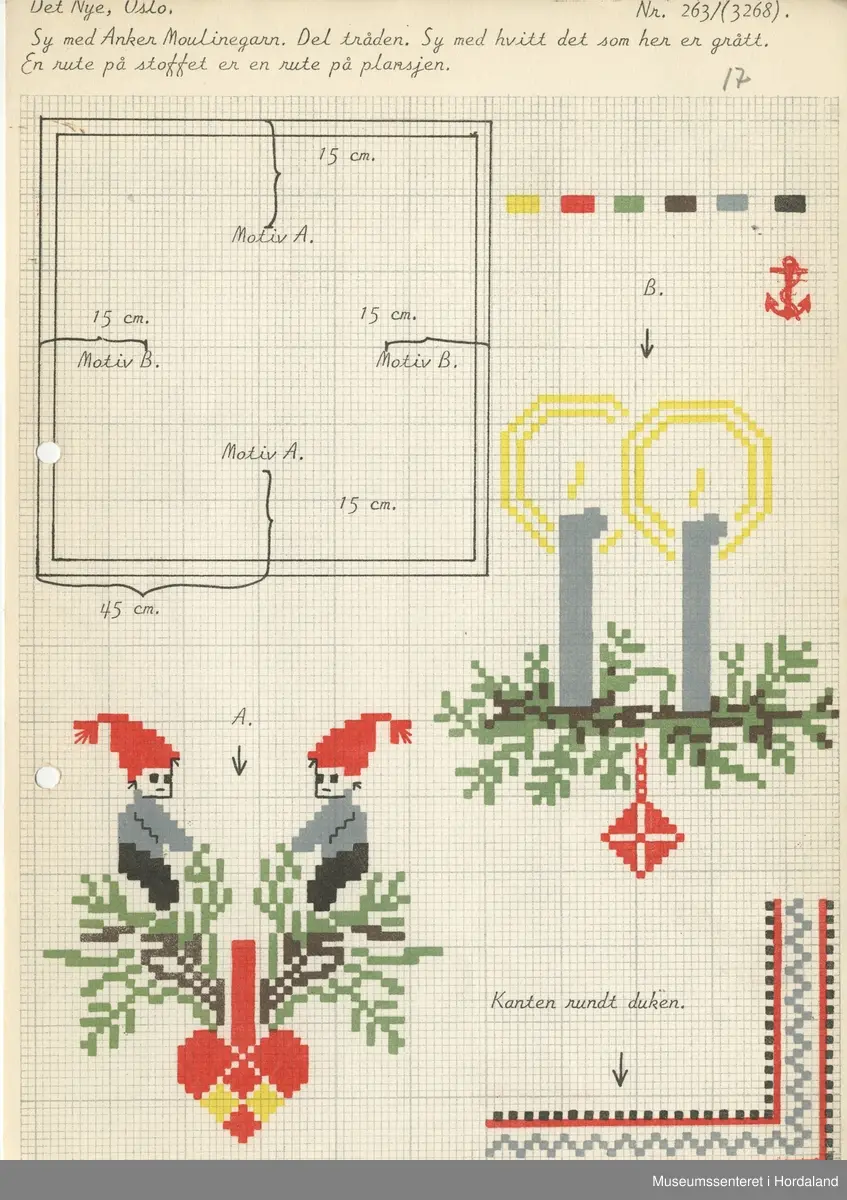 Trykt mønsterark i A4-format til brodert tekstil.