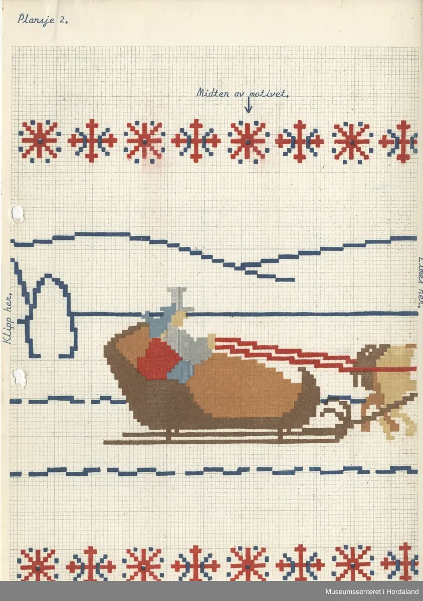 Trykt mønsterark i A4-format til brodert tekstil.