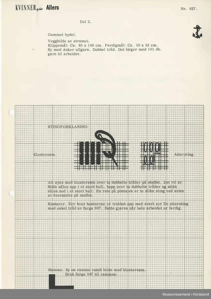 Trykt mønsterark i A4-format til brodert tekstil.