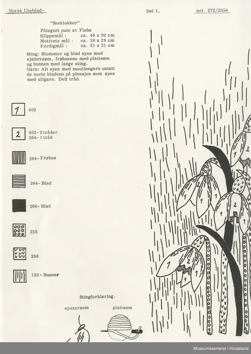 Trykt mønsterark i A4-format til brodert tekstil.