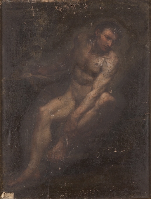 Figurstudie av sittande man