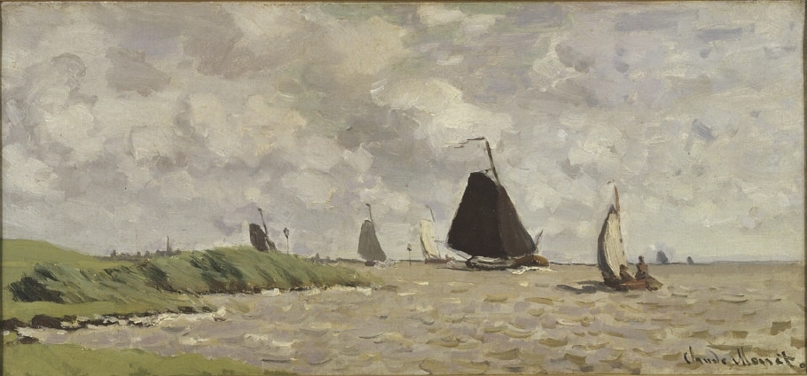 I samband med krigshändelserna 1870–1871 lämnade Monet Frankrike. Han begav sig tillsammans med sin hustru först till London och därifrån vidare till Holland. De tog in på ett hotell i Zaandam – en liten ort strax norr om Amsterdam. Under vistelsen där, från maj till oktober 1871, utförde Monet omkring 25 målningar. Bland dessa ingick en rad utsikter av floden Zaans mynning, dit den här målningen hör. Hösten 1871, när Pariskommunen slagits ner och den politiska situationen stabiliserats, återvände Monet till Frankrike.