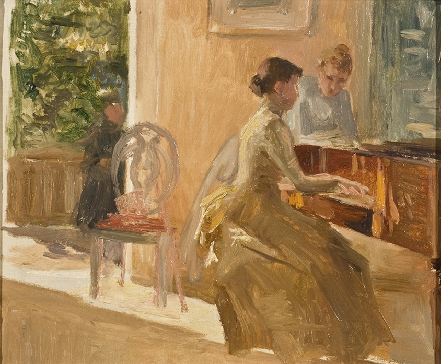Albert Edelfelt vistades under många somrar på herrgården Haiko inte långt från Helsing-fors. Här kombinerade han arbete och familjeliv, vilket den här målningen är ett tydligt exempel på. Med få, hastiga penseldrag har han återgivit sammankomsten vid taffeln. Idag är Edelfelts ateljé i närheten av själva herrgården ett museum.