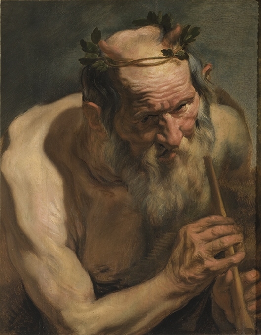 Gammal satyr med flöjt