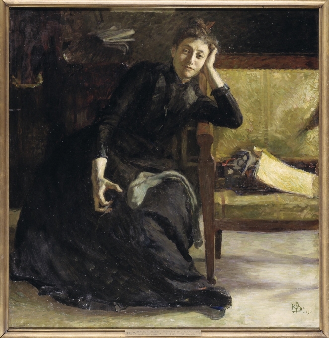 I artikeln Anteckningar om porträttmåleri (1889) betonade Richard Bergh miljöns betydelse. Samma år målades porträttet av kollegan Eva Bonnier. De diskuterade hur målningen skulle utformas och Bonnier avslog Berghs förslag att avbilda henne i sin yrkesroll med konstnärsattribut. Istället valdes en borgerlig hemmiljö.