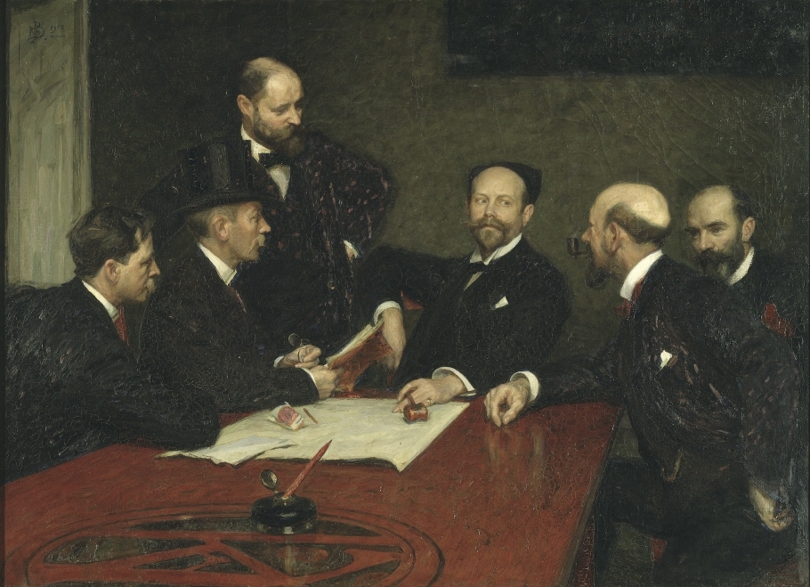Konstnärsförbundets styrelse Sittande fr.v. Christian Eriksson, Eugène Jansson, Karl Nordström(ordf), Robert Thegerström, Richard Bergh. Stående Nils Kreuger.