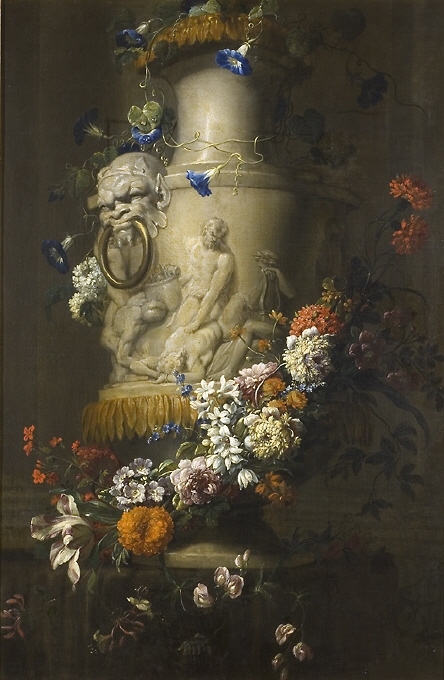Marmorvas med blomstergirland