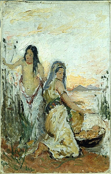 Faraos dotter finner Moses. Skiss