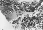 Flygbild av Linköping och Stångån, ca 1917. Stångebro överst till vänster, Tannefors överst till höger och centrala delarna nederst.