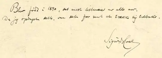 Håndskrevet notat i Sigurd Hoels "selvbiografi".