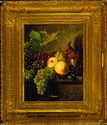 Ekorre och frukter på ett bord [Målning]