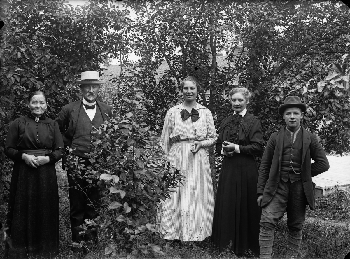 "Familjen Ekstrand, Albäck, grupp i det gröna", Albäcks gård, Simtuna socken, Uppland 1918