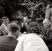 Turistintendent Bertil Sjöberg med flera träffas i samband med M/S Nordpol premiärresa till Gotland, 1959.