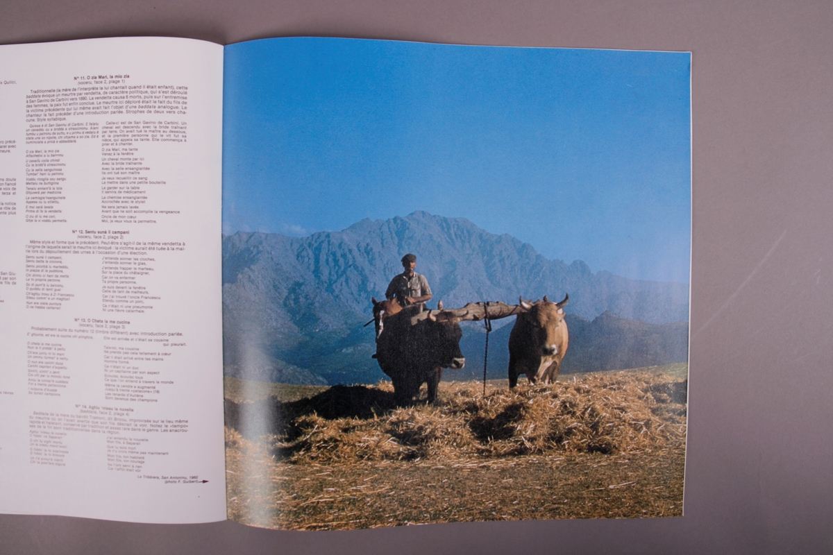 Plateomslag i form av en eske i oransje stoff, tre grammofonplater i svart vinyl som ligger i papirlommer, samt et hefte. I tillegg et klistremerke inne i  esken.