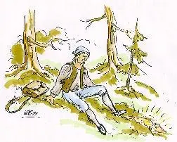 Tegning av mann som sitter i naturen