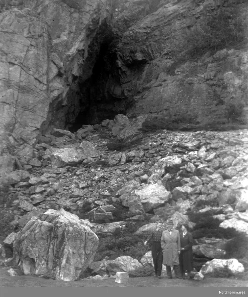 På bildet ser vi Bremsneshula, fotografert nede på myra fra sør-vest. Inngangen kan sees øverst fra steinrøysen. "Linjen" over steinrøysen til høyre for inngangspartiet er stien fra vest, som leder til inngangen. På bildet ser vi tre personer ved foten av steinrøysen. Bildet er datert "en solmørk dag" i juli 1954. Se mer informasjon i Yderstads notater, bind 10 side 58. Nordmøre Museum