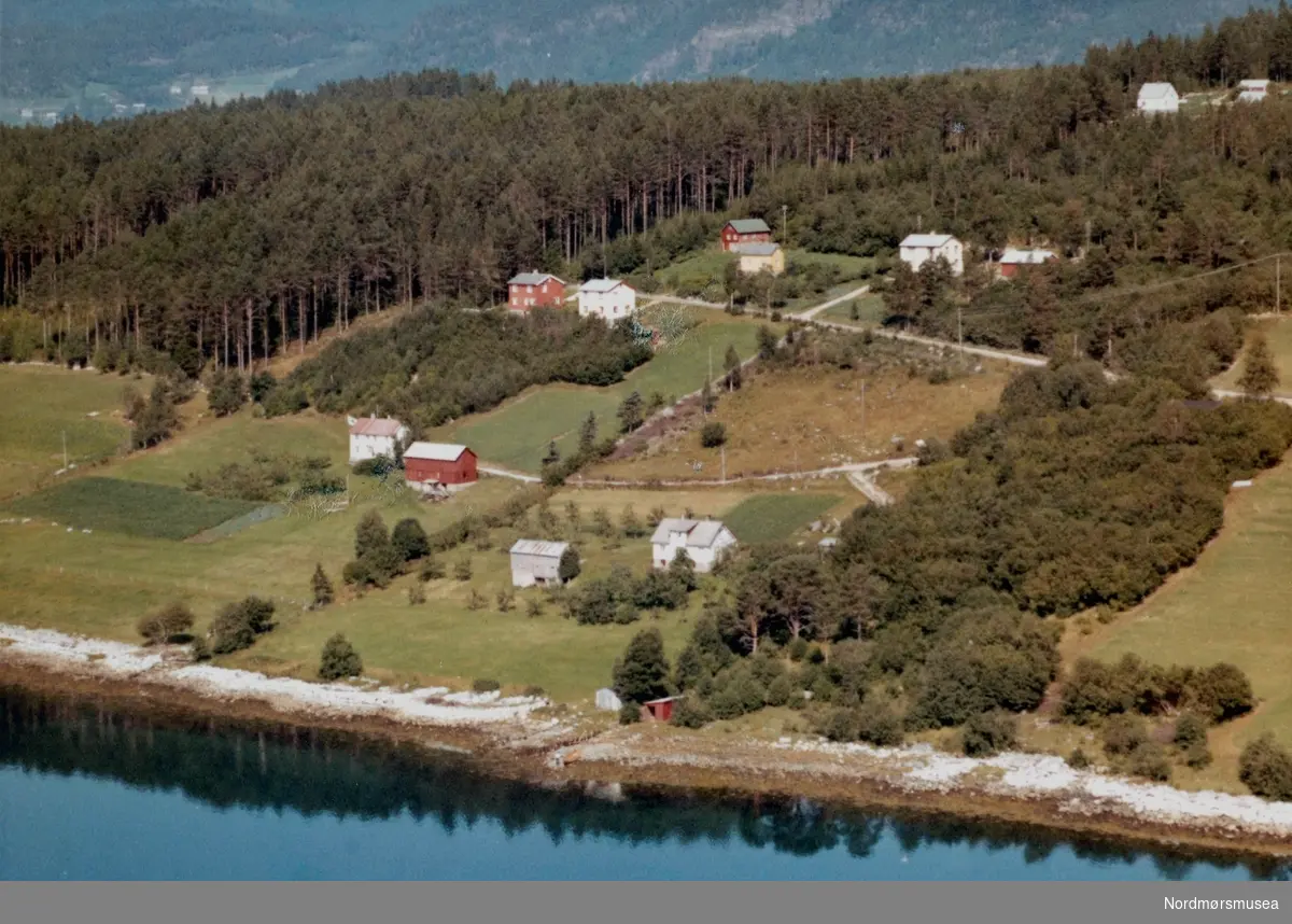 Flyfoto fra ";Midtstrand"; i Surnadal kommune. Bildet er datert 31. juli 1963. Fra Nordmøre Museums samlinger.
