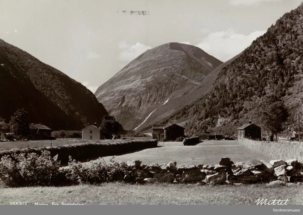 Postkort ";2553/7"; med motiv fra et gårdsbruk i Sunndal kommune. Kortet er utgitt av Mittet &amp; Co. A/S. Fra Nordmøre Museums fotosamlinger. /Reg:EFR2013/



