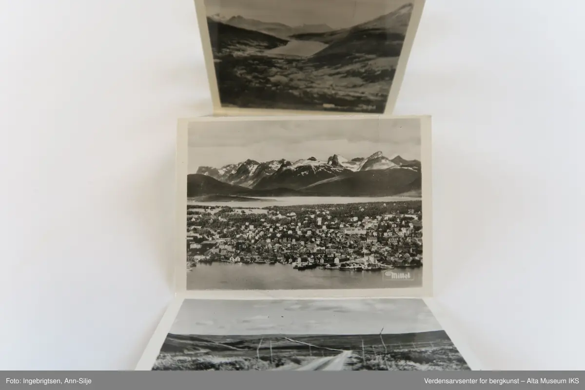Tre små etuier i trukket lær og plast som inneholder hver sin remse med fotokopier med ulike motiver fra Nord-Norge. Remsene er festet i den ene enden til skinnplaten. 
Gjenstand A inneholder motiver av samer og deres levesett.
Gjenstand B inneholder motiver av landskap i Nord-Norge.
Gjenstand C inneholder motiver av landskap i midnattsol.