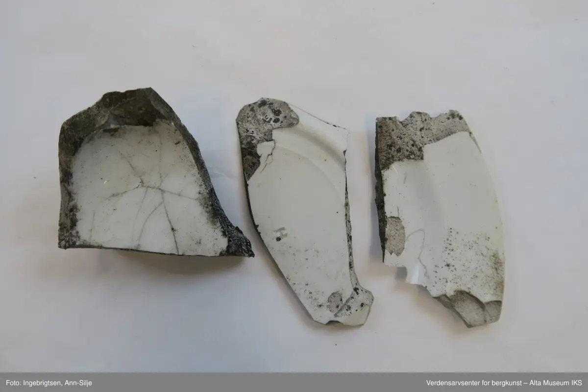 Tingene, med unntak av hestesko og krok, er ødelagte/fragmentert. Det er fragmenter av keramikk og porselen, to glassbiter fra flasker, en ledning med metallstrenger, stor krok og en liten hestesko.