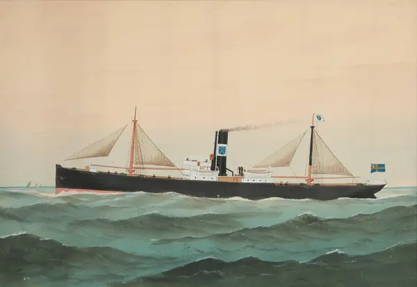 Lastångfartyg med hjälpsegel, 2-mastat.