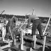 Bildserie tagen 1947 som visar mark- och grundarbeten inför starten av byggandet av etapp 2 av kooperativa förbundets Svenska Rayon-anläggning i Vålberg. Grumsföretaget Byggnads AB Nordolf antogs som entreprenör för arbetet.