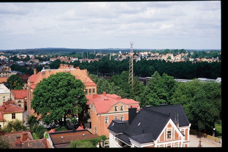 Södra Järnvägsgatan från läroverkets tak. Växjö 1966.