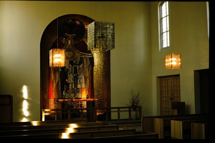 Skogslyckans kyrka, interiör. Växjö, 1970.