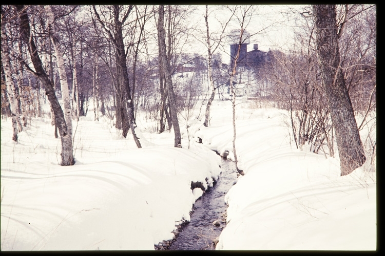 Vintervy från Kungsmaden, mot Solberget. Växjö, 1958.