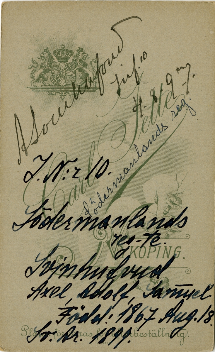 Porträtt av Axel Adolf Samuel Svinhufvud, löjtnant vid Södermanlands regemente I 10.