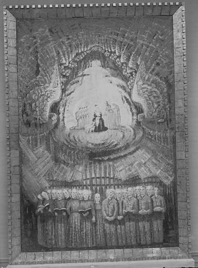 Från Elisabeth Bergstrand-Poulsens retrospektiva utställning på Smålands museum,
30 oktober-30 november 1937.
"Bondbarn som sjunga julpsalmer" (altartavla, 1930-37).