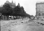 Byggande av mötesspår vid Stortorget.