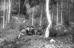 Personerna på bilden är från vänster Martin Söderberg, Voxsätter 7:1 (född 1891), Elin Nilsson från Målars, okänd, Målar-Erhard (Nilsson). Foto troligen år 1916, platsen okänd.