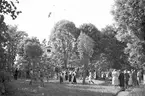 I.O.G.T:s sommarhem Lindesberg på Norrlandet, Gävle. Invigning den 30 juni 1940. Ägt av G.G.I.K. Godtemplarordens flagga är hissad. En mötesplats för ungdomar under krigsåren då Sverige var stängt. Det var fester, lekar, bad och dans på bryggan. Lindesberg låg vid viken mellan Frivy, Lervik och Kullsand. Revs när hamnen byggdes ut. Den som nu minns med glädje och tacksamhet dessa tider är nu 84-åriga Karin.