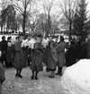 Valbo kyrka. Jordfästning av barn från Hemlingby som förolyckades vid bilolycka. 3 februari 1951.