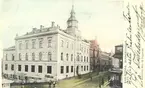 Delvis kolorerat vykort, föreställande Ronnebygatan i Karlskrona, omkring 1905.