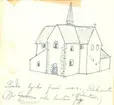 Teckning som visar en rekonstruktion av norra fasaden på Böda gamla kyrka.