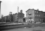 Nybyggen i Gävle. Brändströmsgatan västerut från korsningen med Engelbrektsgatan. Kv Plantskolan. 
1945. Reportage för Arbetarbladet.