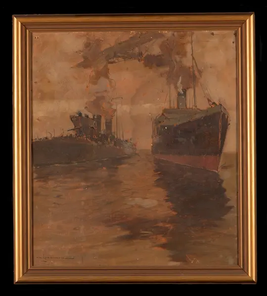 Torpedbåt och handelsfartyg.