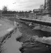 Gävle Manufaktur Svanen och Testeboån, Strömsbro  i vinterskrud. 15 januari 1950.